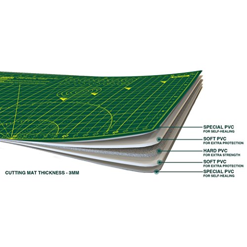 ANSIO Base de corte A4 doble cara auto curación 5 capas para Costura y Manualidades - Alfombrilla de Corte Profesional - Imperial/métrica 11 pulgadas x 8 pulgadas / 29cm x 21cm - Verde/Verde