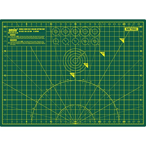 ANSIO Base de corte A4 doble cara auto curación 5 capas para Costura y Manualidades - Alfombrilla de Corte Profesional - Imperial/métrica 11 pulgadas x 8 pulgadas / 29cm x 21cm - Verde/Verde