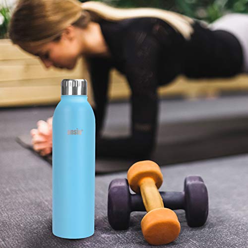 ANSIO Botella de Agua, Frasco de vacío y Botella de Agua de Acero Inoxidable Botella de Bebidas con Aislamiento Doble Pared Botella de Agua Caliente y fría sin BPA al Aire Libre - 500ML -Agua