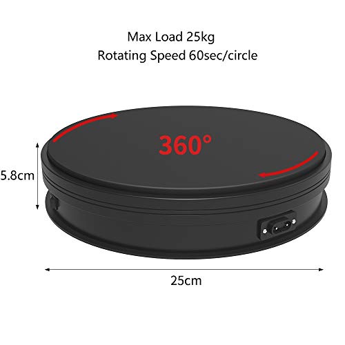ANSTEN Plataforma Profesional Giratorio de 360 Grados, diámetro de cm. Plato Giratorio giratoria Eléctrico Blanco SE Puede Utilizar como Base para Hacer Fotos, Video y Pasteles – Negro