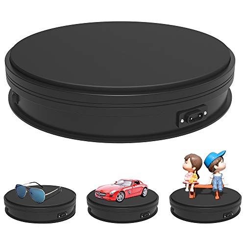 ANSTEN Plataforma Profesional Giratorio de 360 Grados, diámetro de cm. Plato Giratorio giratoria Eléctrico Blanco SE Puede Utilizar como Base para Hacer Fotos, Video y Pasteles – Negro