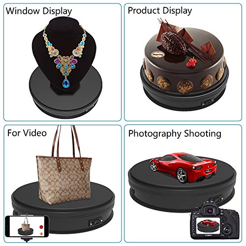 ANSTEN Plataforma Profesional Giratorio de 360 Grados, diámetro de cm. Plato Giratorio giratoria Eléctrico Blanco SE Puede Utilizar como Base para Hacer Fotos, Video y Pasteles – Negro