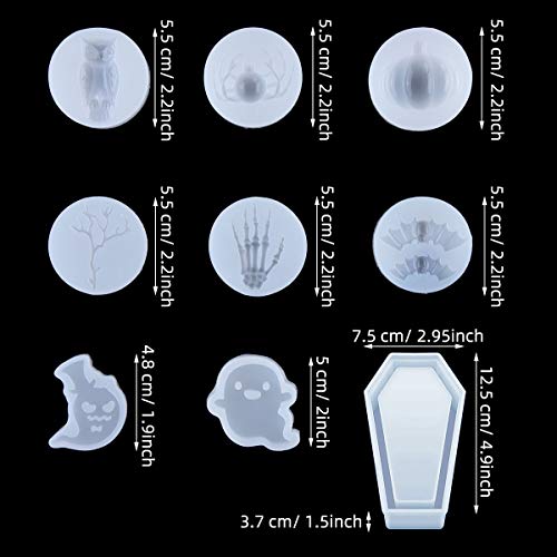 ANSUG 9 Piezas Molde de Resina de Silicona Molde de fundición con Tema de Halloween, Colgante de Recuerdo, moldes para Hacer Joyas, Juego de moldes para llaveros para Manualidades y Manualidades