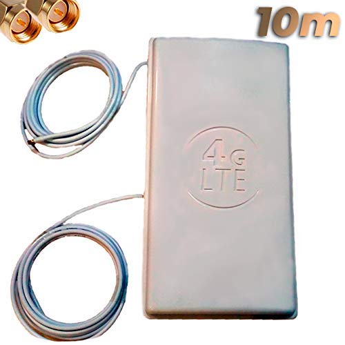 Antena Panel 4G Wonect Exterior Mimo 48dBi 3G WiFi largo alcance Incluye soporte para mástil de antena. Blanca. Antena potente compatible bandas 4G,LTE Conector SMA Macho Incluye cable (10 metros)