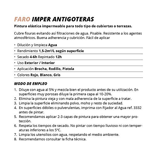 ANTIGOTERAS ELASTICA FIBRADO, Pintura elastica con fibra para terrazas, evita filtraciones en todo tipo de cubiertas y terrazas. (20 KG, ROJO)