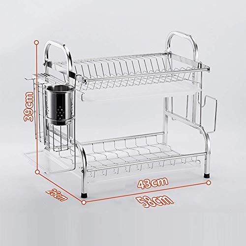 Antióxido 2-Tier Desague ESCURREPLATOS, armario de la cocina Cubiertos Estante de almacenamiento con los palillos/Cuchillos/corte del soporte for la bandeja de goteo Junta Cubiertos Racks Bandejas