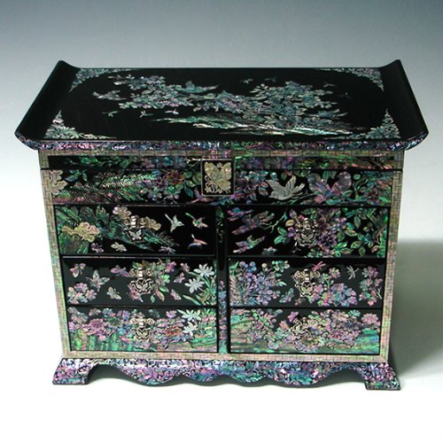 Antique Alive Jewellery Box Madre de Perla Niña asiático Laca Negro de Madera Joyas Anillo Joya Regalo Recuerdo Joyero Tesoro cajón Caja Pecho Funda Soporte Organizador con Flor y pájaro