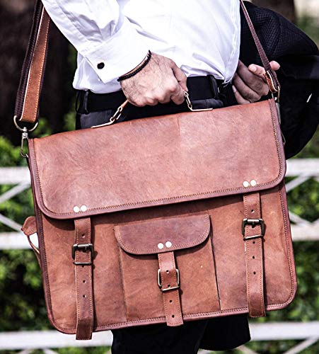 ANUENT Vintage maletín de Cuero de Cuero Suave Mensajero Satchel portátil (15 Pulgadas)