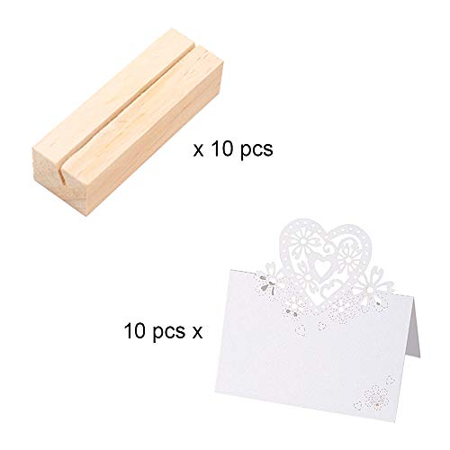 Anyasen 10 piezas Soportes de Madera Portatarjetas Soportes Nombre Número Soporte Fotos Soportes Tarjetas de Fotos, con 10 piezas Tarjeta de Papel, para Fiestas Celebraciones Decoración Boda