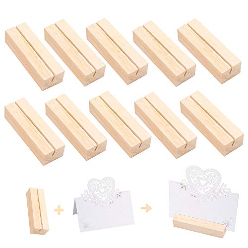 Anyasen 10 piezas Soportes de Madera Portatarjetas Soportes Nombre Número Soporte Fotos Soportes Tarjetas de Fotos, con 10 piezas Tarjeta de Papel, para Fiestas Celebraciones Decoración Boda