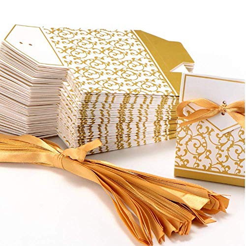 Anyasen 50 piezas cajitas regalo favores cajas regalo bombones para los favores los dulces caramelos bombones confeti los regalos joyería para fiesta bienvenida bebé boda comunión navidad(Dorado)