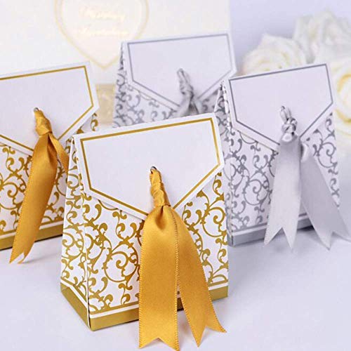 Anyasen 50 piezas cajitas regalo favores cajas regalo bombones para los favores los dulces caramelos bombones confeti los regalos joyería para fiesta bienvenida bebé boda comunión navidad(Dorado)