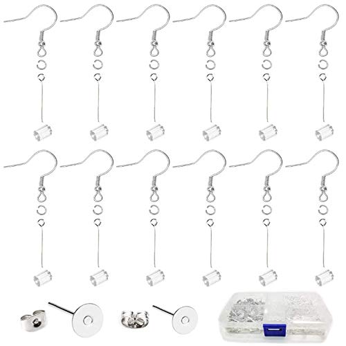 Anyasen nganches para pendientes kit 600pcs ganchos para pendientes de acero Chapados Plata Pendientes Ganchos con Tapones de Goma de Pendiente y Postes de Pendientes de Acero Inoxidable