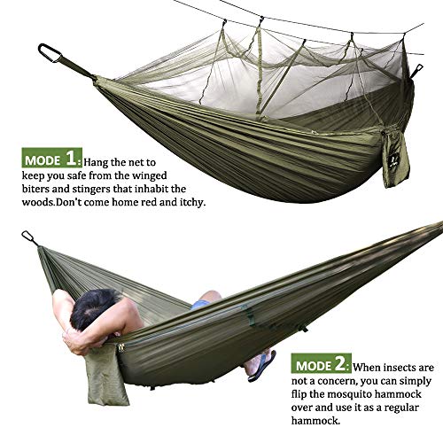 Anyoo Hamaca para Acampar con mosquitero Cama de Tela de Nylon de Paracaida Ligera Portatil para Viajar Excursionismo Mochilero de Viaje Cuerdas y Mosquetones Incluidos
