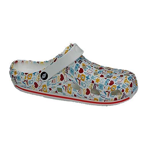 Anyovi. Zueco Sanitario Divertido Hospital Serigrafiado,Transpirable,Suela Antideslizante, Muy Ligero 240 Gramos par. - Unisex-Adulto Talla: 37 Color: Multicolor