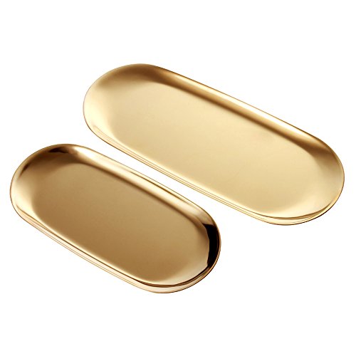 ANZOME Bandeja De Oro, Acero Inoxidable Bandeja De Joyas Plato De La Baratija Placa De Almacenamiento Detoalla Ovalada Bandejas De Fruta De Té Organizador De Cosméticos
