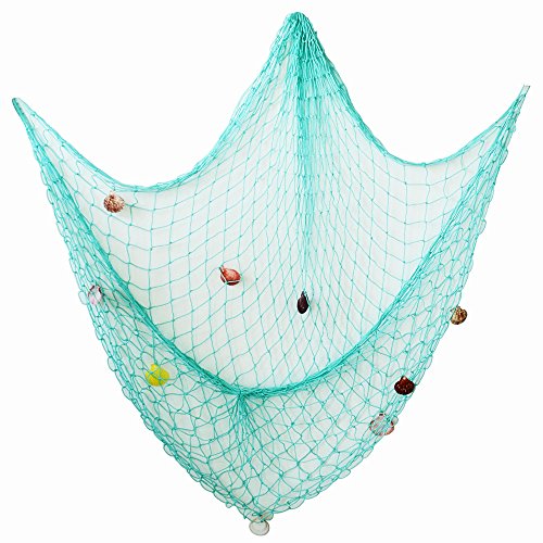 AONER Decorativa Red de Pesca Náutica con Conchas 2 x 1,5 m Pared Colgante Navegación Beach Medianera de Decoración de Casa Fiesta Partido (Verde de Agua de mar)