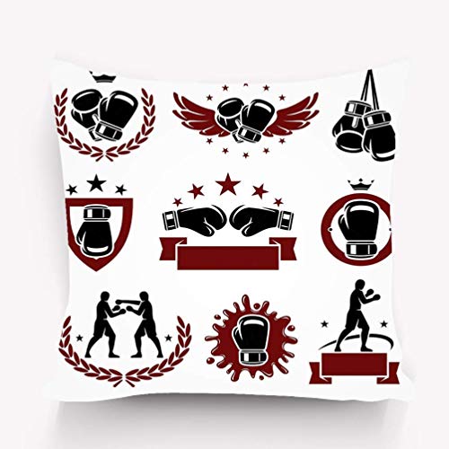 AOOEDM Funda de cojín para Almohada, Funda de Almohada Decorativa con Acento Cuadrado, Etiquetas de Boxeo de 18 x 18 Pulgadas, Conjunto de Iconos Divertidos
