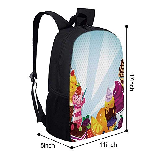 AOOEDM Mochila Escolar Elegante con decoración de Helado, menú Delicioso con Imagen Decorativa de sabores de Fresa, Naranja, Cereza y Frambuesa de Chocolate para niños, 11 'L x 5' W x 17 'H