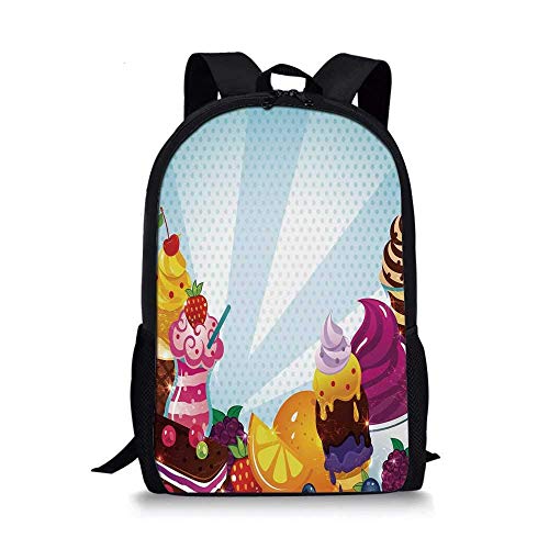 AOOEDM Mochila Escolar Elegante con decoración de Helado, menú Delicioso con Imagen Decorativa de sabores de Fresa, Naranja, Cereza y Frambuesa de Chocolate para niños, 11 'L x 5' W x 17 'H