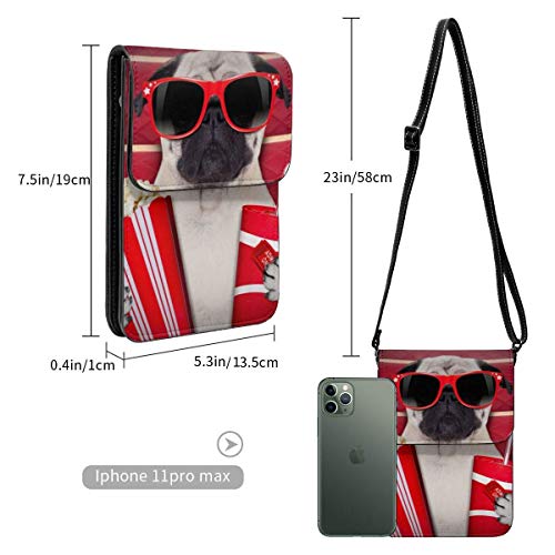 AOOEDM monedero para teléfono móvil, divertido perro para ver películas, palomitas de maíz, cartera para refrescos, bolsos cruzados para mujer, bolso de hombro ligero