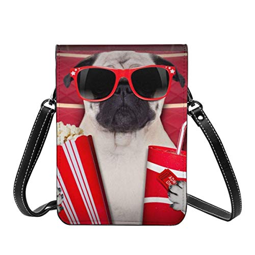 AOOEDM monedero para teléfono móvil, divertido perro para ver películas, palomitas de maíz, cartera para refrescos, bolsos cruzados para mujer, bolso de hombro ligero