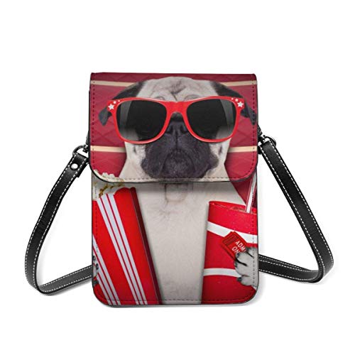 AOOEDM monedero para teléfono móvil, divertido perro para ver películas, palomitas de maíz, cartera para refrescos, bolsos cruzados para mujer, bolso de hombro ligero