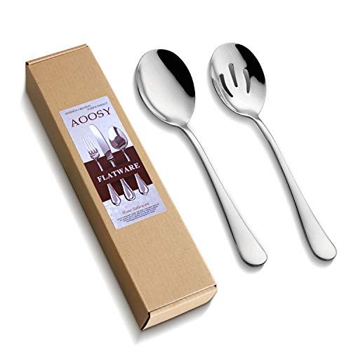 AOOSY Juego de cucharas de Servir 6 PCS Cucharas de Acero Inoxidable Cenas de Cena 10 Pulgadas Buffet Banquete Cubiertos Cocina Restaurante Fundamentos Cuchillo de Plata para Servir Utensilios