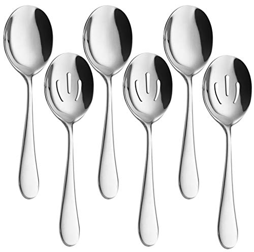 AOOSY Juego de cucharas de Servir 6 PCS Cucharas de Acero Inoxidable Cenas de Cena 10 Pulgadas Buffet Banquete Cubiertos Cocina Restaurante Fundamentos Cuchillo de Plata para Servir Utensilios