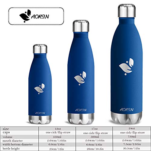 AORIN de Doble Pared con Aislamiento de Botella de Agua de Acero Inoxidable. Proceso de Recubrimiento en Polvo, no es fácil de desprenderse, Resistencia al Rayado. (350ml, Azul Oscuro)