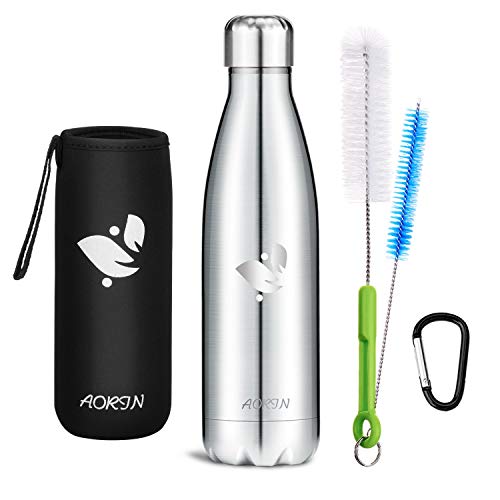 AORIN de Doble Pared con Aislamiento de Botella de Agua de Acero Inoxidable. Proceso de Recubrimiento en Polvo, no es fácil de desprenderse, Resistencia al Rayado, fácil de Limpiar.
