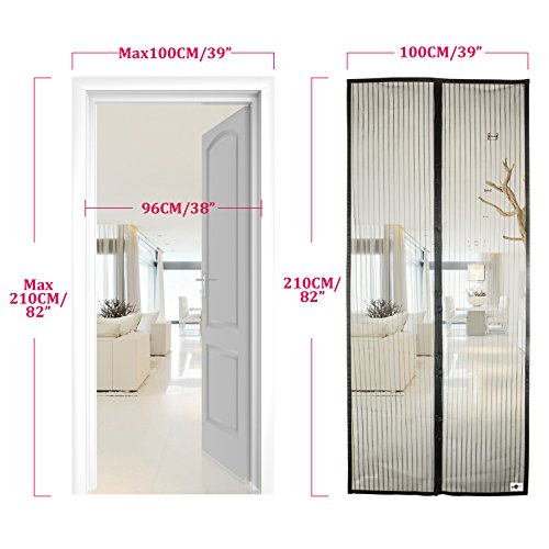 Apalus Cortina Mosquitera Para Puertas. Tejido Súper Fino Para Dejar Pasar El Aire.Cierre Magnético Automático Que Evita el Paso de Insectos. Fácil de ensamblar (100x210 Negro)