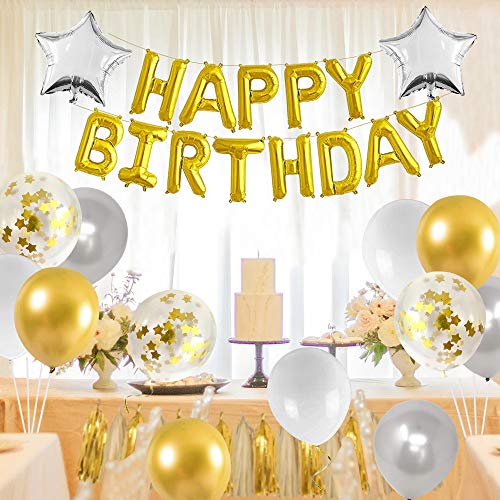 APERIL Globos de Oro de Confeti, Feliz cumpleaños Decoraciones de Fiesta, Globos Happy Birthday, Globos de Oro, Globos de látex, estandarte Dorado, Globos de Papel de Estrella