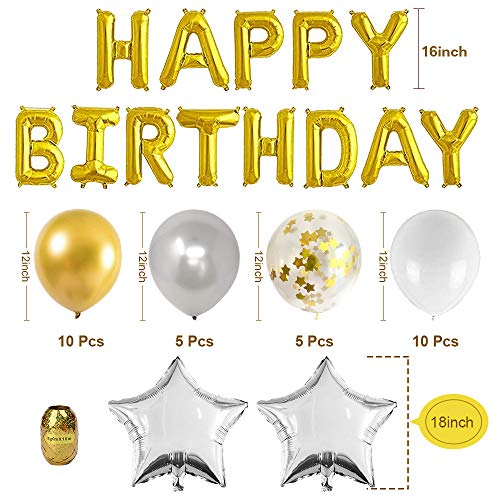 APERIL Globos de Oro de Confeti, Feliz cumpleaños Decoraciones de Fiesta, Globos Happy Birthday, Globos de Oro, Globos de látex, estandarte Dorado, Globos de Papel de Estrella