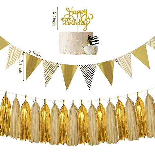 APERIL Globos de Oro de Confeti, Feliz cumpleaños Decoraciones de Fiesta, Globos Happy Birthday, Globos de Oro, Globos de látex, estandarte Dorado, Globos de Papel de Estrella