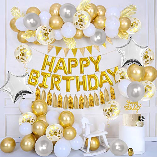 APERIL Globos de Oro de Confeti, Feliz cumpleaños Decoraciones de Fiesta, Globos Happy Birthday, Globos de Oro, Globos de látex, estandarte Dorado, Globos de Papel de Estrella