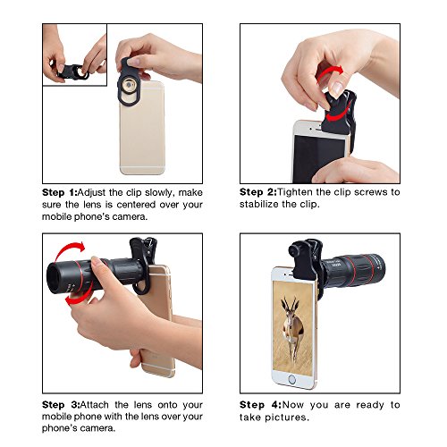 Apexel Universal 18X Clip-On Teleobjetivo Telescopio Cámara Lente de Zoom de teléfono móvil para iPhone X / 8 7 Plus / 6S Samsung Galaxy S8 S7 Huawei y la mayoría de Android Smartphone