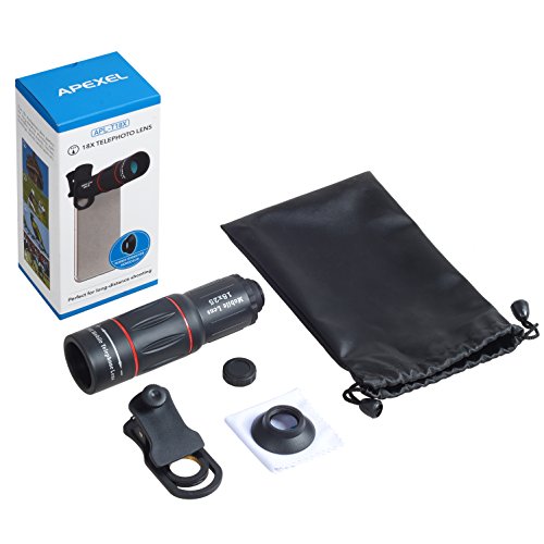 Apexel Universal 18X Clip-On Teleobjetivo Telescopio Cámara Lente de Zoom de teléfono móvil para iPhone X / 8 7 Plus / 6S Samsung Galaxy S8 S7 Huawei y la mayoría de Android Smartphone