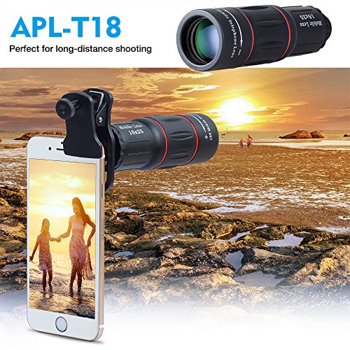 Apexel Universal 18X Clip-On Teleobjetivo Telescopio Cámara Lente de Zoom de teléfono móvil para iPhone X / 8 7 Plus / 6S Samsung Galaxy S8 S7 Huawei y la mayoría de Android Smartphone