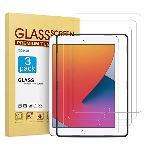 apiker [3 Packs Protector Pantalla Tablet Compatible con iPad 8/7 10.2 2019/2020 A2197 A2198 A2200 (7.ª/ / 8ª generación), Cristal Templado Tablet Premium [9H Dureza] [Alta Definición]