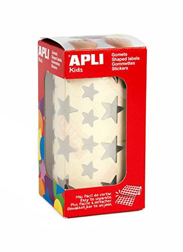 APLI Kids - Rollo de gomets estrella, color plata