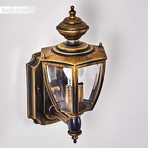 Aplique para exterior Batie de metal en dorado/negro con cristales de plástico, 1 x E27, máx 60 vatios, con detector de movimiento y estilo retro/vintage, ideal para terraza y patio