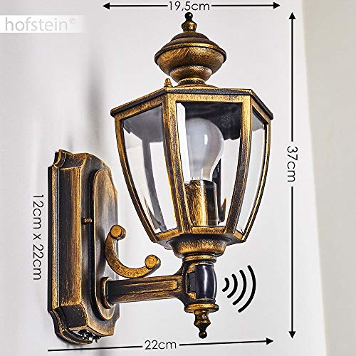 Aplique para exterior Batie de metal en dorado/negro con cristales de plástico, 1 x E27, máx 60 vatios, con detector de movimiento y estilo retro/vintage, ideal para terraza y patio
