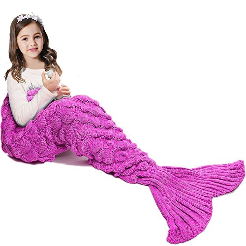 APOGO Mermaid Tail Blanket para niñas, Saco de Dormir de Sirena para niños, Manta de Cola de Sirena Hecha a Mano, Regalo de cumpleaños para niñas de 3-8 años (Escala Rosa)