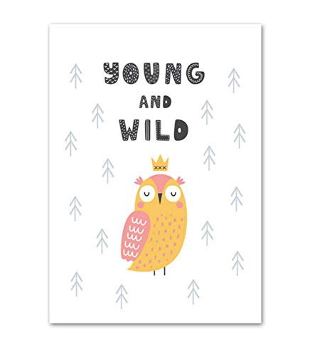 AQAAQ Póster Lienzo Lienzo Imágenes Nórdicas Decoración del Hogar Dibujos Animados De Animales Letras Pinturas Arte De La Pared Impresiones En HD Cartel Simple V con Marco