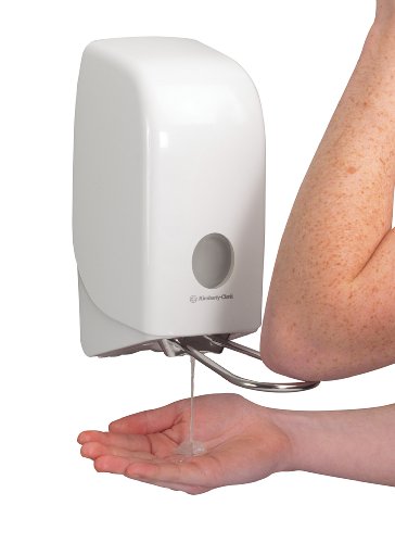 Aquarius 06955000 6955 Dispensador de Jabón para el Lavado de Manos Profesional, Para Cartuchos de Jabón de 1 L, Palanca de Codo, Montaje en Pared, Blanco