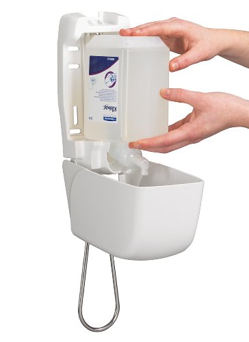 Aquarius 06955000 6955 Dispensador de Jabón para el Lavado de Manos Profesional, Para Cartuchos de Jabón de 1 L, Palanca de Codo, Montaje en Pared, Blanco