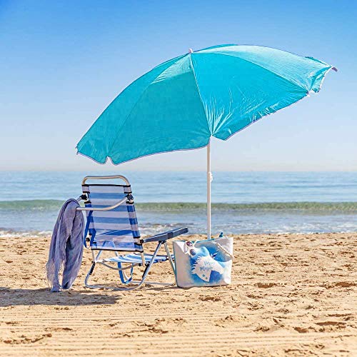 Arcoiris Sombrilla Playa Parasol de Aluminio Protección Solar UPF+50 (200cm, Azul Clara)