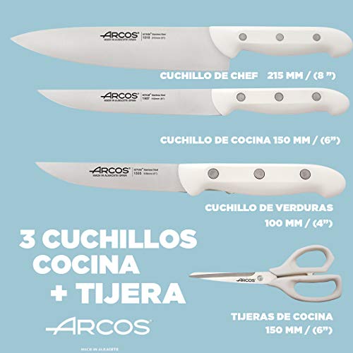 Arcos-Juego de Cuchillos, Acero INOX Nitrum, 99% Menos plasticos, Set Cuchillos y Tijera