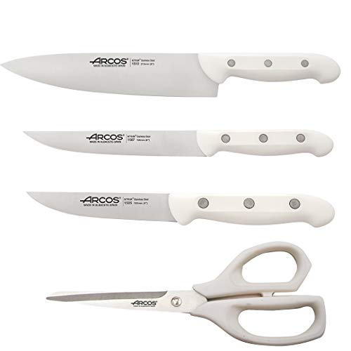 Arcos-Juego de Cuchillos, Acero INOX Nitrum, 99% Menos plasticos, Set Cuchillos y Tijera